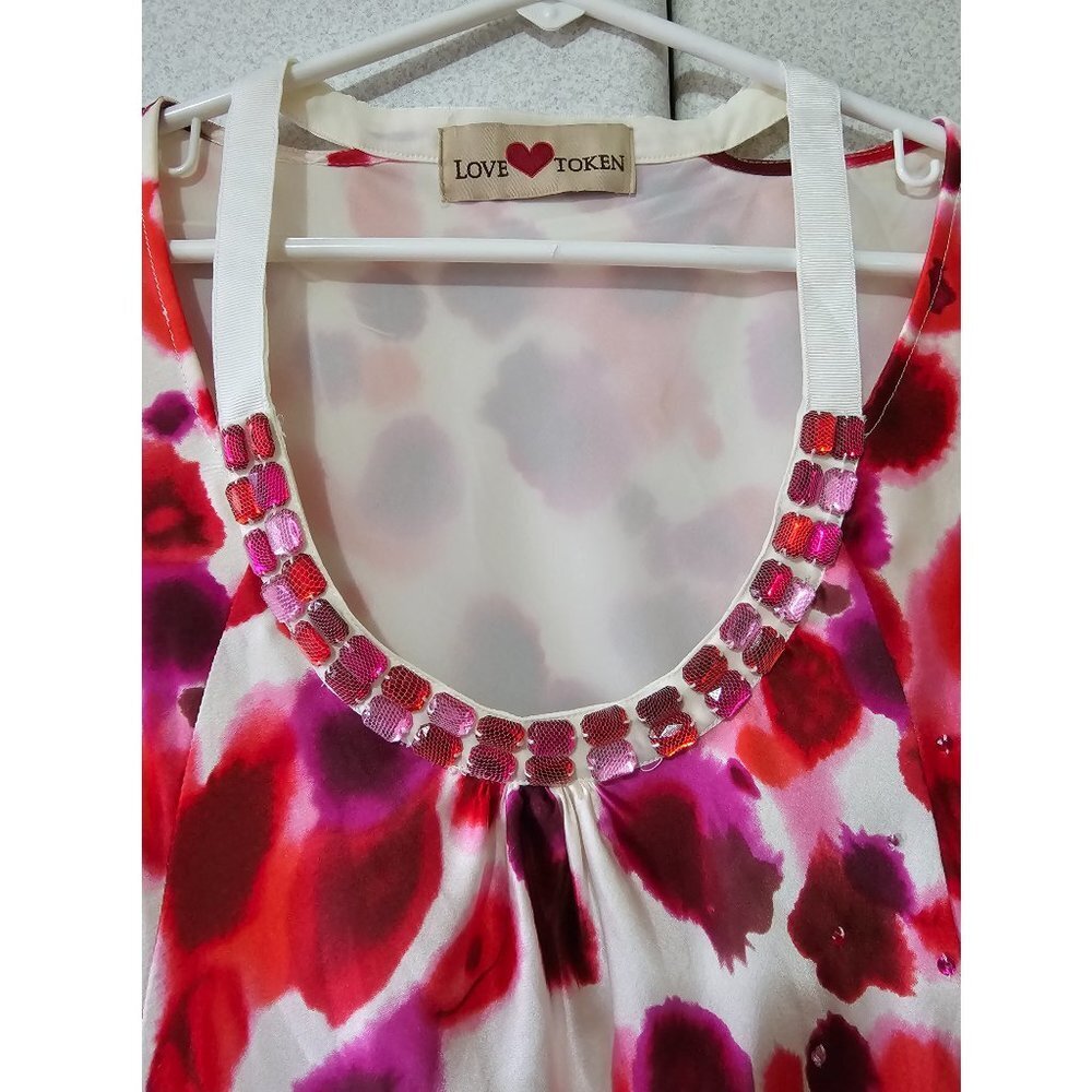 Women Midi Dress, Floral Rhinestone Lined Party Gown with Pockets, Size L - Picture 3 of 6
